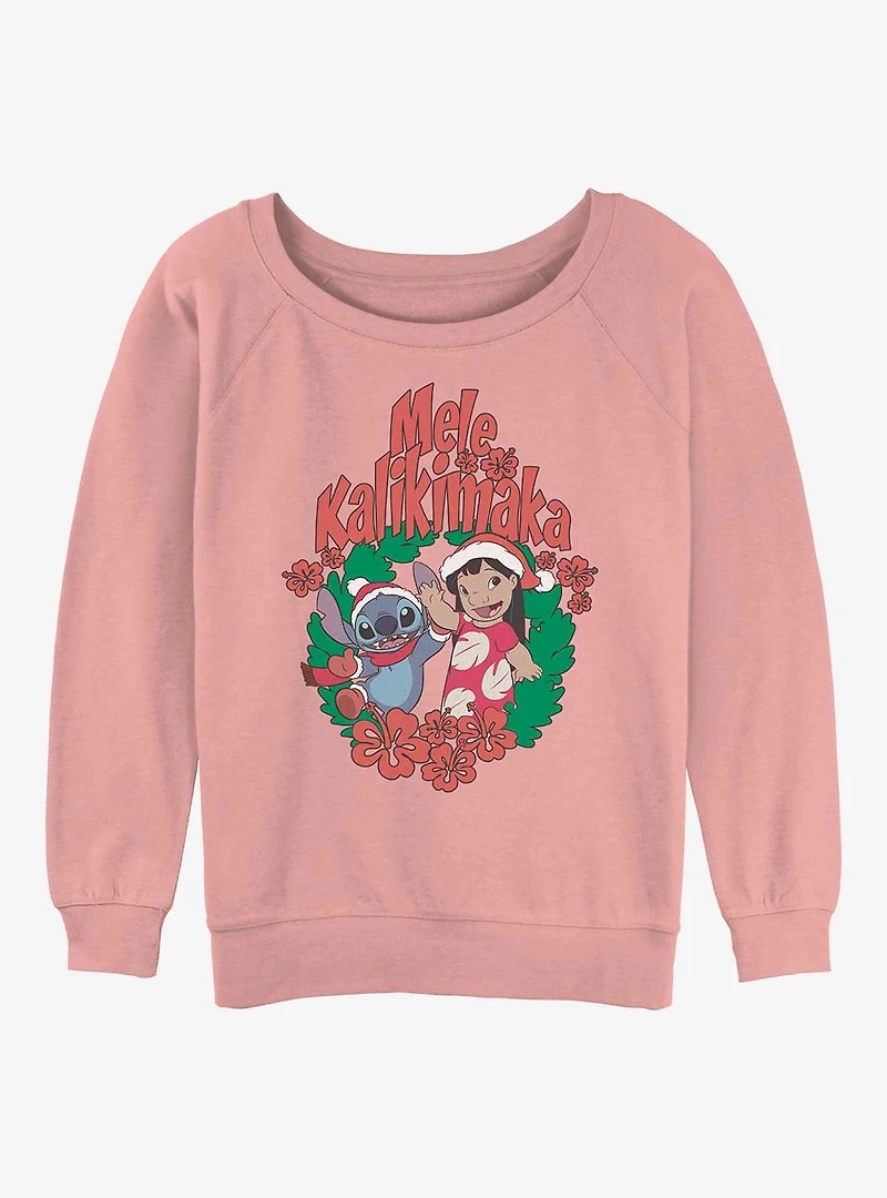 Disney Lilo & Stitch Mele Kalikimaka Wreath Womens Slouchy Sweatshirt