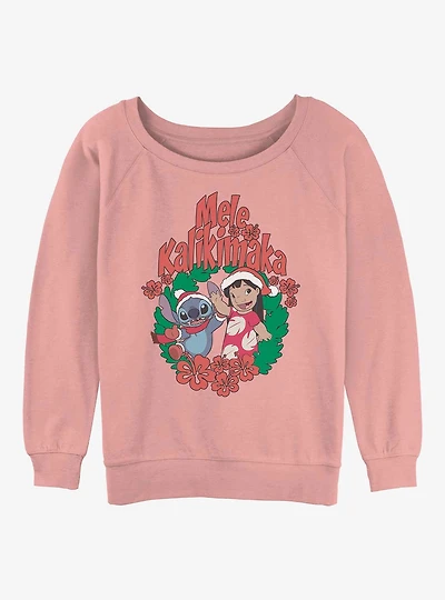 Disney Lilo & Stitch Mele Kalikimaka Wreath Womens Slouchy Sweatshirt