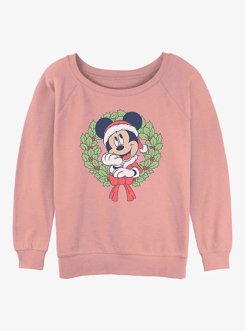 Disney Mickey Mouse Christmas Wreath Womens Slouchy Sweatshirt