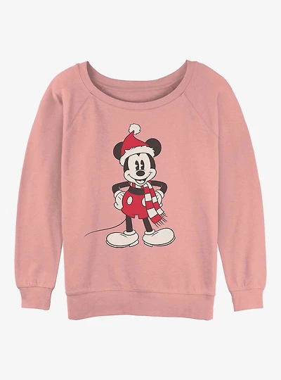 Disney Mickey Mouse Santa Hat Womens Slouchy Sweatshirt