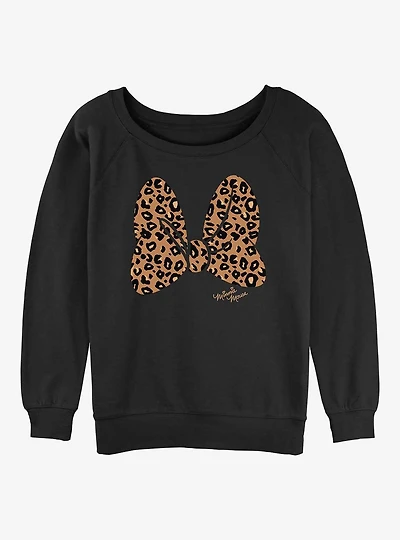 Disney Minnie Mouse Animal Print Bow Womens Slouchy Sweatshirt
