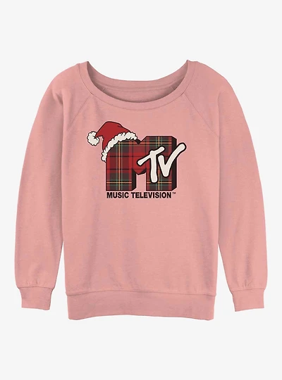 MTV Plaid Christmas Womens Slouchy Sweatshirt