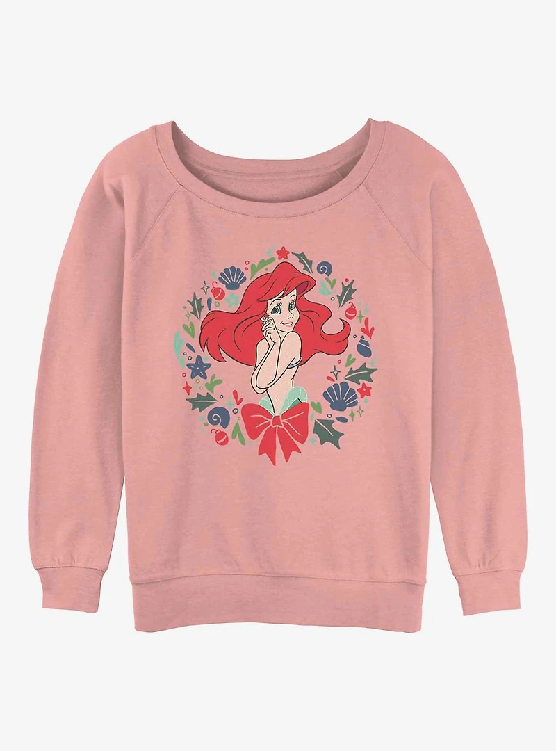 Disney The Little Mermaid Festive Ariel Wreath Womens Slouchy Sweatshirt