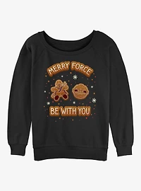 Star Wars The Mandalorian Merry Force Gingerbread Cookie Womens Slouchy Sweatshirt