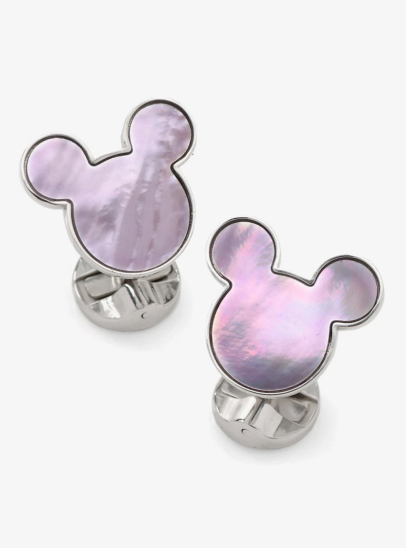 Disney Mickey Mouse Silhouette Lavender Mother Of Pearl Sterling Silver Cufflinks