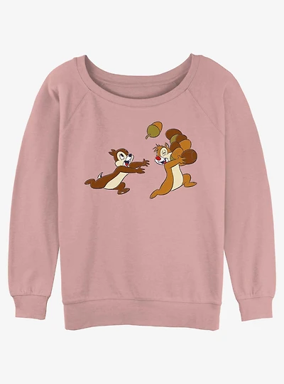 Disney Chip n' Dale Chasing Acorns Womens Slouchy Sweatshirt