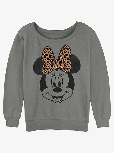 Disney Minnie Mouse Leopard Bow Womens Slouchy Sweatshirt