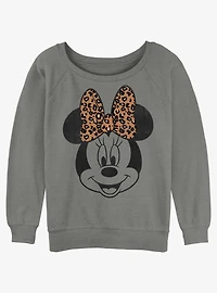 Disney Minnie Mouse Leopard Bow Womens Slouchy Sweatshirt