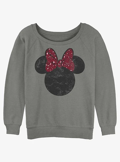 Disney Minnie Mouse Red Leopard Bow Womens Slouchy Sweatshirt