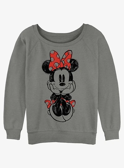 Disney Minnie Mouse Sitting Sketch Womens Slouchy Sweatshirt