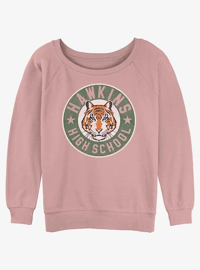 Stranger Things Hawkins High Tiger Emblem Womens Slouchy Sweatshirt