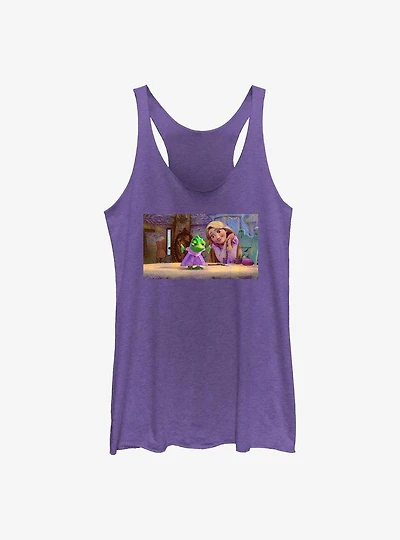 Disney Tangled Pascal & Rapunzel Art Mood Girls Raw Edge Tank Top