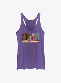 Disney Tangled Pascal & Rapunzel Art Mood Girls Raw Edge Tank Top