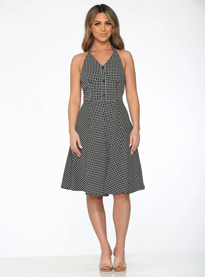 White Gingham Halter Dress
