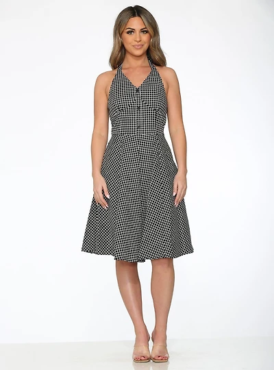 White Gingham Halter Dress