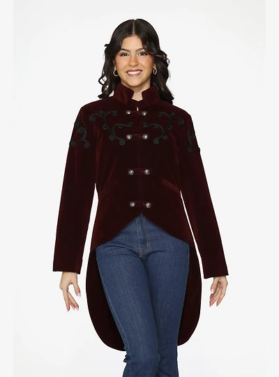 Burgundy Velvet Tailed Jacket