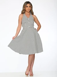 White Black Gingham Halter Dress