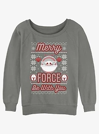 Star Wars The Mandalorian Merry Force Ugly Christmas Womens Slouchy Sweatshirt