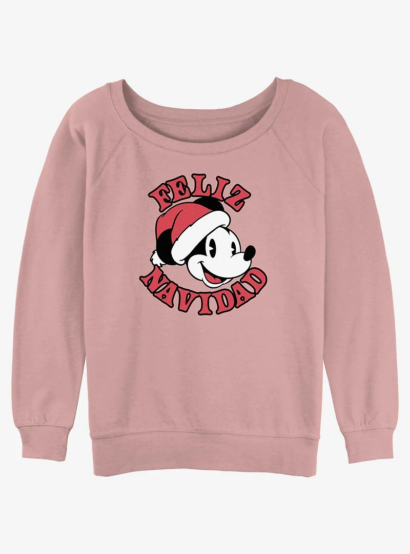 Disney Mickey Mouse Merry Christmas Spanish Womens Slouchy Sweatshirt