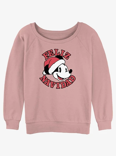 Disney Mickey Mouse Merry Christmas Spanish Womens Slouchy Sweatshirt