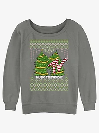 MTV Tree Ugly Christmas Womens Slouchy Sweatshirt