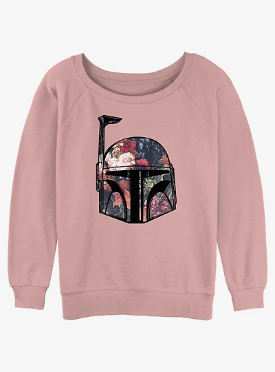 Star Wars Boba Floral Helmet Womens Slouchy Sweatshirt