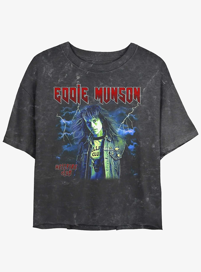 Stranger Things Eddie Munson Hellfire Club Mineral Wash Girls Crop T-Shirt