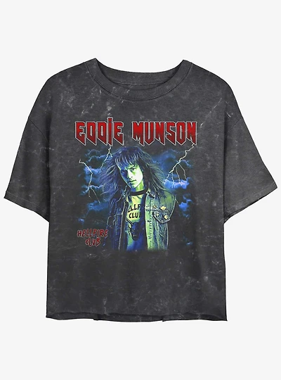 Stranger Things Eddie Munson Hellfire Club Mineral Wash Girls Crop T-Shirt