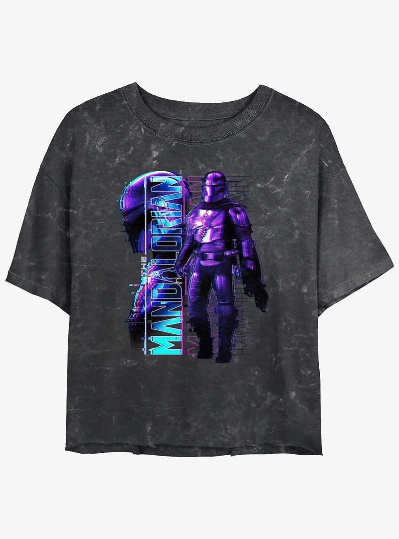 Star Wars The Mandalorian Mando Glitch Mineral Wash Girls Crop T-Shirt
