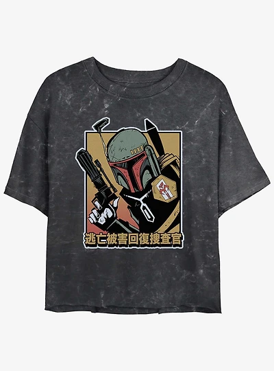 Star Wars Boba Fett Bounty Hunter Mineral Wash Girls Crop T-Shirt