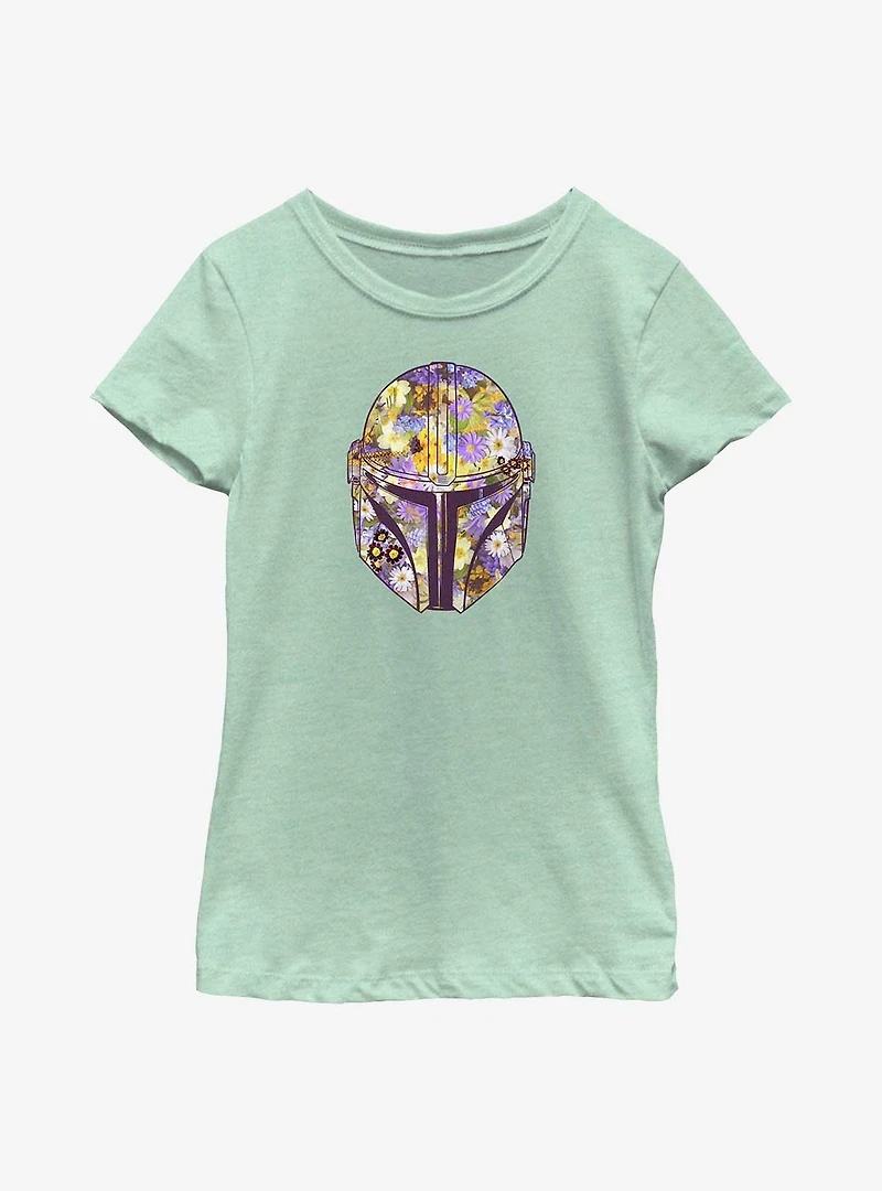 Star Wars The Mandalorian Floral Helmet Youth Girls T-Shirt