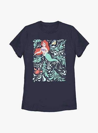 Disney The Little Mermaid Swirly Poster Womens T-Shirt