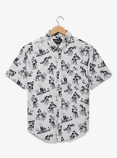 RSVLTS Disney Mickey Mouse Steamboat Willie Allover Print Woven Button-Up Top - BoxLunch Exclusive