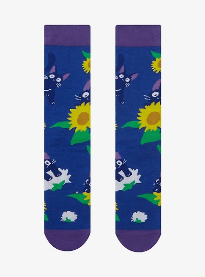 Studio Ghibli Kiki's Delivery Service Jiji & Flowers Allover Print Crew Socks - BoxLunch Exclusive