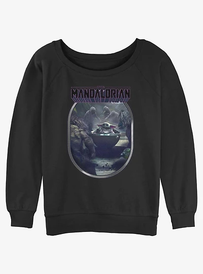 Star Wars The Mandalorian Alamites Attack Grogu Womens Slouchy Sweatshirt