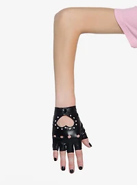 Rhinestone Heart Cutout Moto Fingerless Gloves
