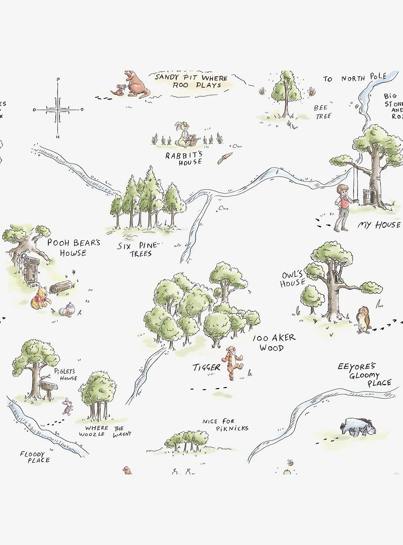 Disney Winnie The Pooh 100 Acre Wood Map Peel And Stick Wallpaper