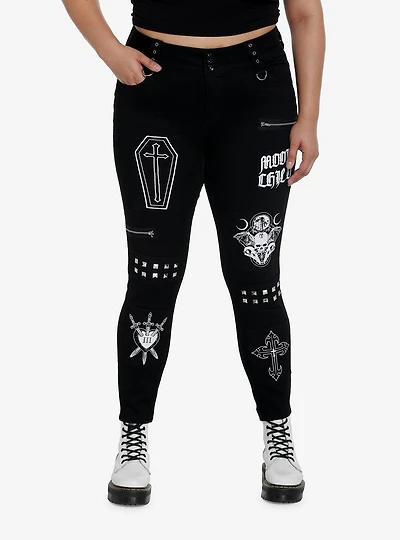 Cosmic Aura Black Witchy Icons Super Skinny Jeans Plus Size