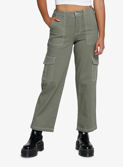 Olive Contrast Stitch Carpenter Pants