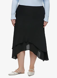 Cosmic Aura Black Asymmetrical Midi Skirt Plus Size