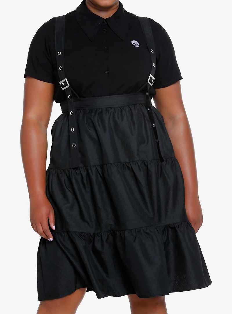 Cosmic Aura Black Tiered Suspender Skirt Plus