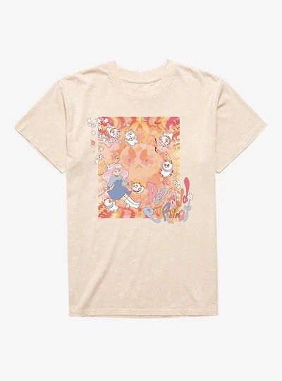 Bee And Puppycat Watercolor Art Flowers Mineral Wash T-Shirt