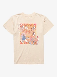 Bee And Puppycat Watercolor Art Flowers Mineral Wash T-Shirt