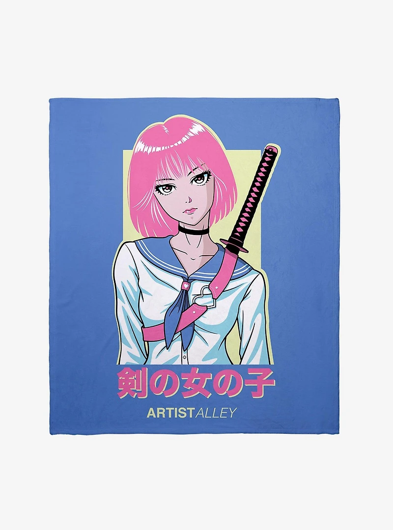Anime Sword Girl Throw Blanket