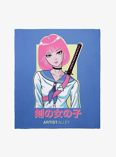 Anime Sword Girl Throw Blanket