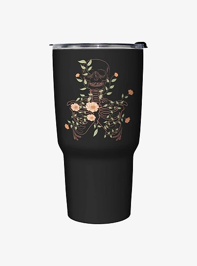 Skeleton Flowers Lineart Travel Mug