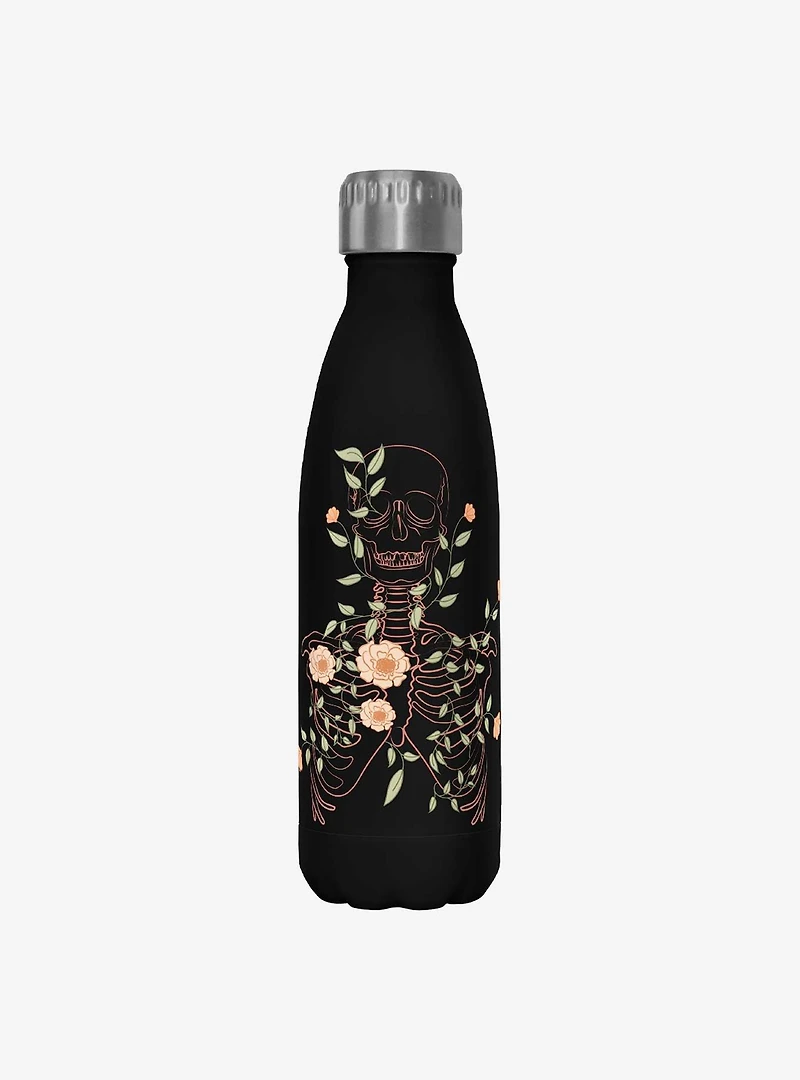 Skeleton Flowers Lineart Water Bottle