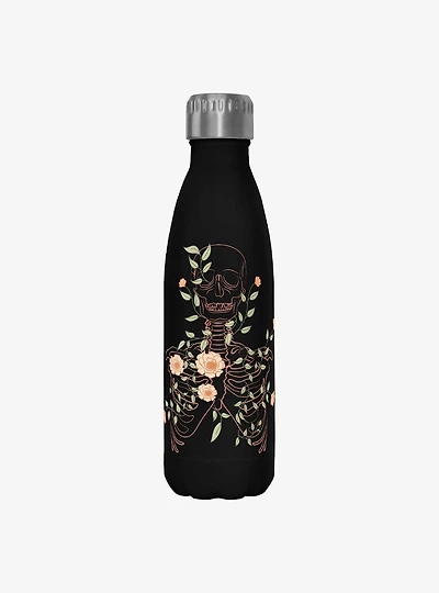 Skeleton Flowers Lineart Water Bottle
