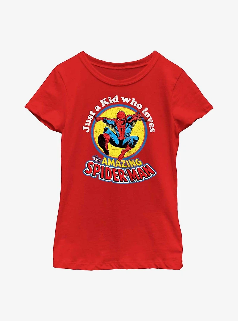 Marvel Spider-Man Just A Kid Who Loves Youth Girls T-Shirt
