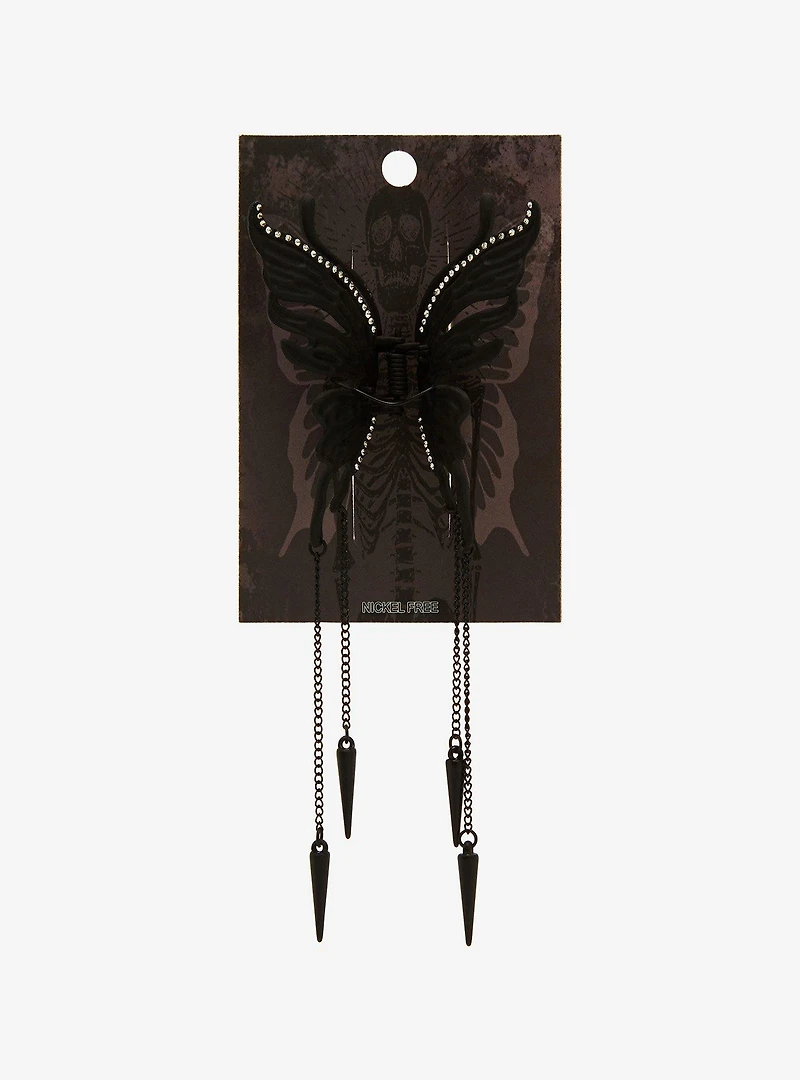 Black Butterfly Dangling Spike Claw Hair Clip